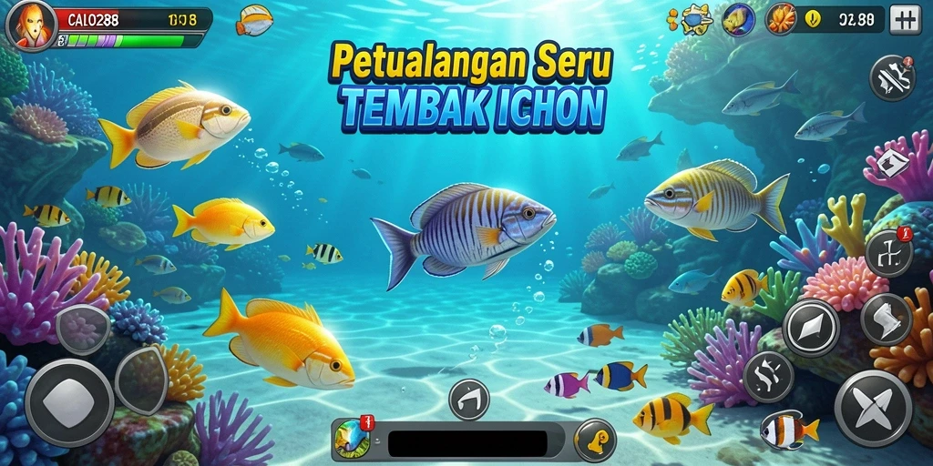 Tampilan aksi seru dalam gameplay Tembak Ikan CALO288.
