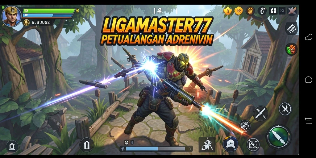 Screenshot menampilkan aksi seru dalam LIGAMASTER77.