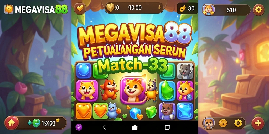 Tampilan screenshot gameplay MEGAVISA88 dengan perTempatan Match-3 yang seru.