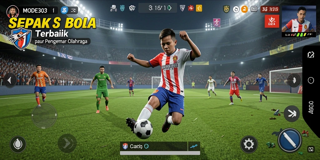 Tampilan seru dan realistis dari pertandingan sepak bola MODE303.