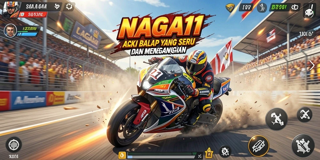 Screenshot gameplay NAGA11 yang menunjukkan aksi balap mendebarkan.