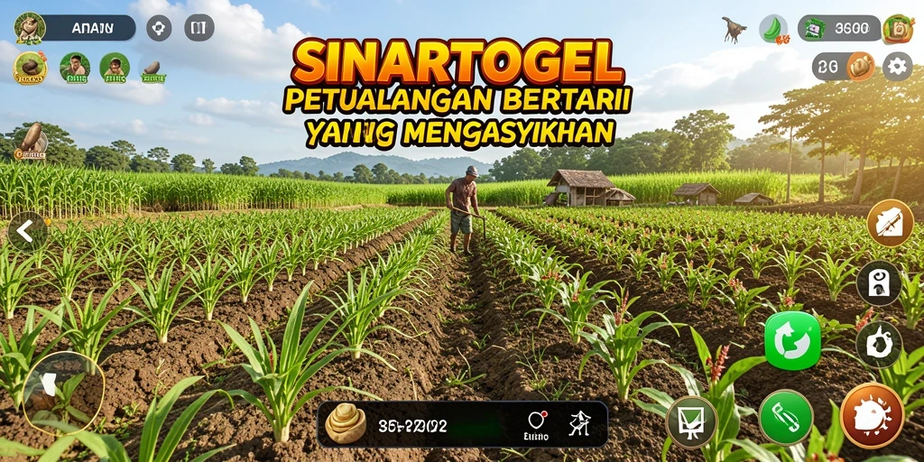 Tampilan gameplay <strong>SINARTOGEL</strong> dengan pertanian yang indah dan interaktif.