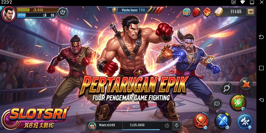 Tangkapan layar SLOTSRI yang menunjukkan pertarungan mendebarkan antara dua karakter.
